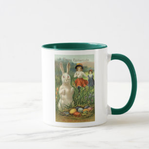 Osterhase und Kinder im Osterfest-Stil der alten Z Tasse