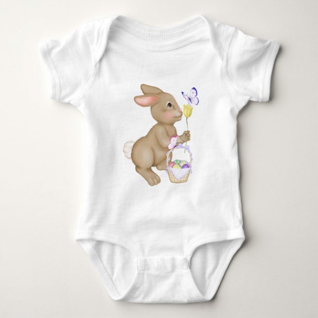 Osterhase und Korb Baby Strampler (Vorderseite)