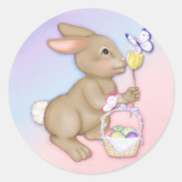 Osterhase und Korbkleber Runder Aufkleber