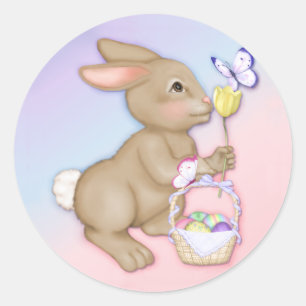 Osterhase und Korbkleber Runder Aufkleber