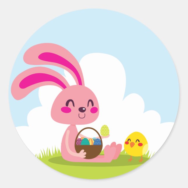 Osterhase und Küken Runder Aufkleber (Vorderseite)
