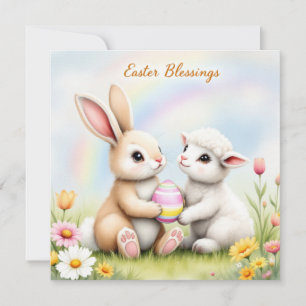 Osterhase und Lamm mit Ei 2 Feiertagskarte