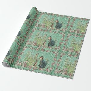 Osterhase und Mädchen im Rosengarten im Vintage-St Geschenkpapier