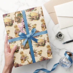 Osterhase und Mädchen-Party-Verpackung im Vintage- Geschenkpapier