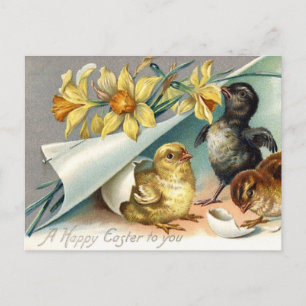 Osterhase und Ostergänse Vintage Feiertagspostkarte