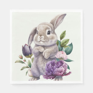 Osterhase und Pfingstrosen Blumen Serviette