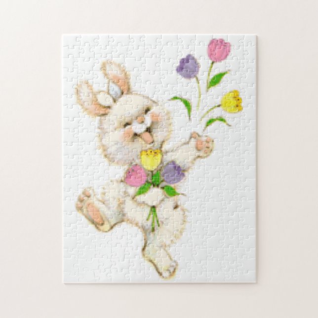 Osterhase und Tulpen Puzzle (Vertikal)
