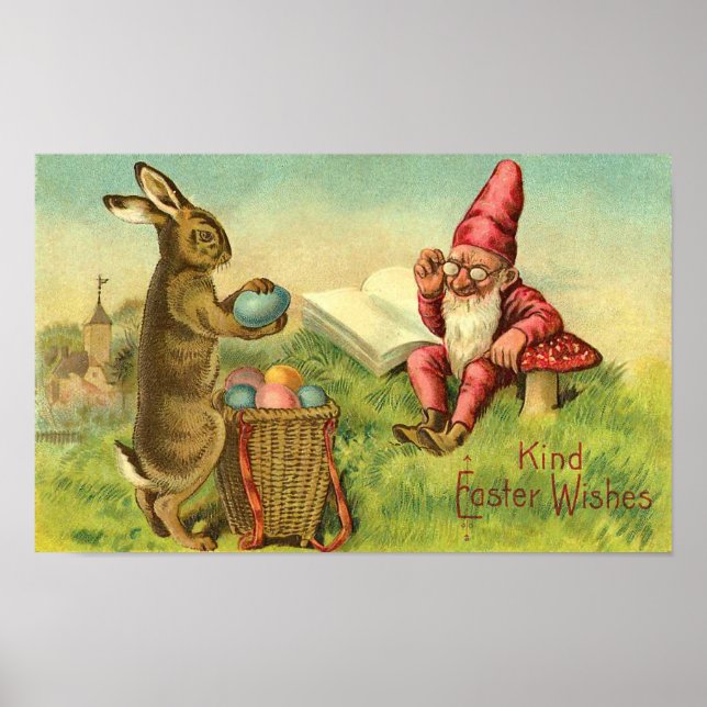 Osterhase und Vintager Gruß Poster (Vorne)