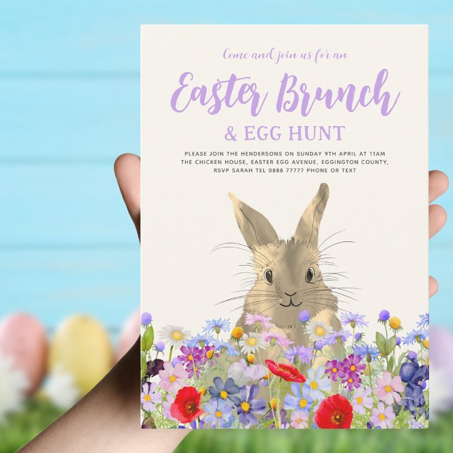 Osterhase und Wildblumen Ei-Jagd und Brunch Einladung (Easter brunch and egg hunt boho wildflower cute Easter bunny invitation )