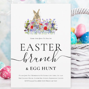 Osterhase und Wildblumen Ostereiersuche und Brunch Einladung