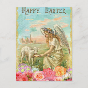 Osterhase Vintage Happy Easter Engel Postkarte