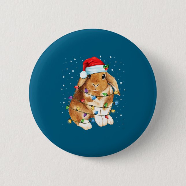 Osterhase Weihnachtslichter Weihnachtsmann Hut Lus Button (Vorderseite)