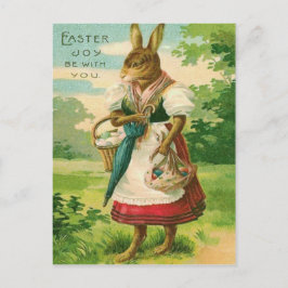 Osterhase Woman Basket farbiges Ei Feiertagspostkarte
