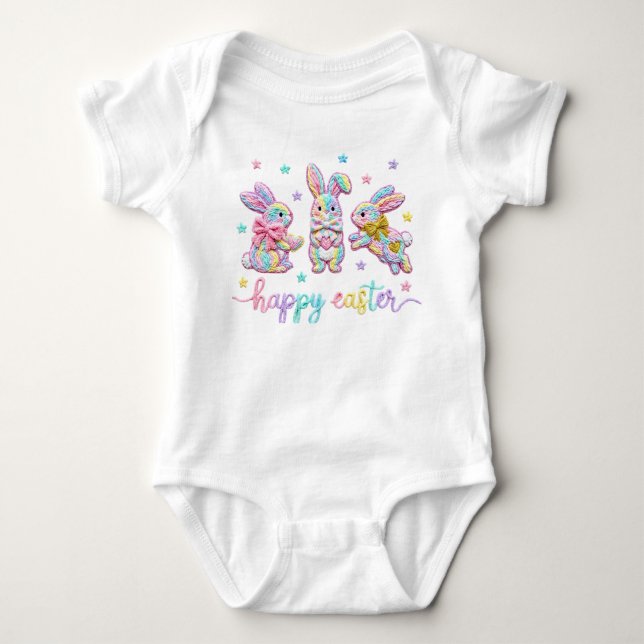 Osterhasen aus Pastell-Simulated-Yarn Baby Strampler (Vorderseite)