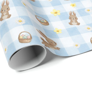 Osterhasen-Blau-Gingham-Geschenkpapier Geschenkpapier