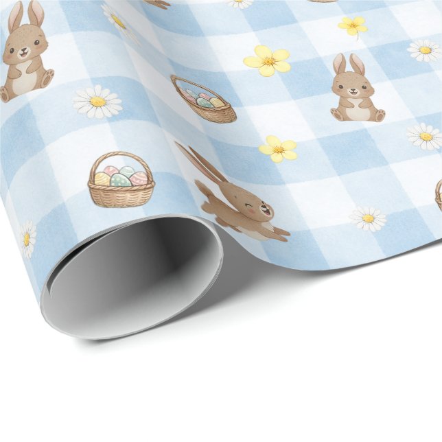Osterhasen-Blau-Gingham-Geschenkpapier Geschenkpapier (Rolleneckpunkt)