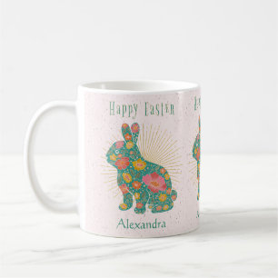 Osterhasen-Blumen-Vintage-personalisierte Pastellf Kaffeetasse