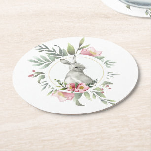 Osterhasen-Blumen vintage Runder Pappuntersetzer