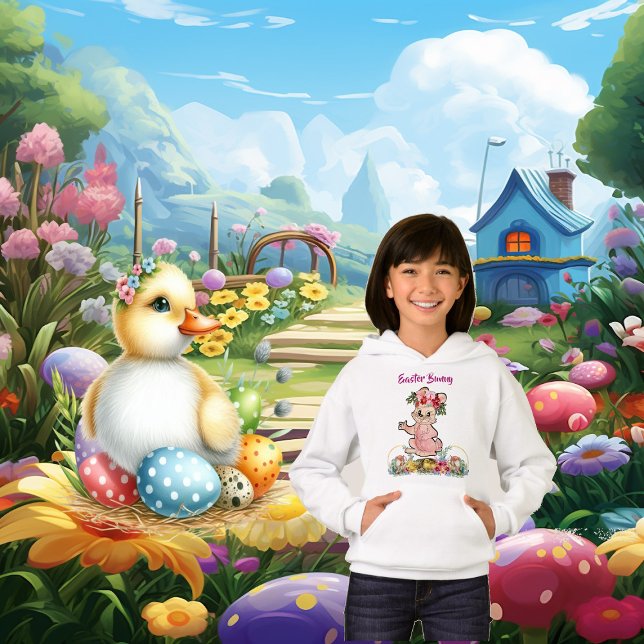 Osterhasen Blumenstrauß Kronen Pinakothek Züst Hoodie (Easter Bunny Floral Crown Wreath Chicks Watercolor Hoodie)