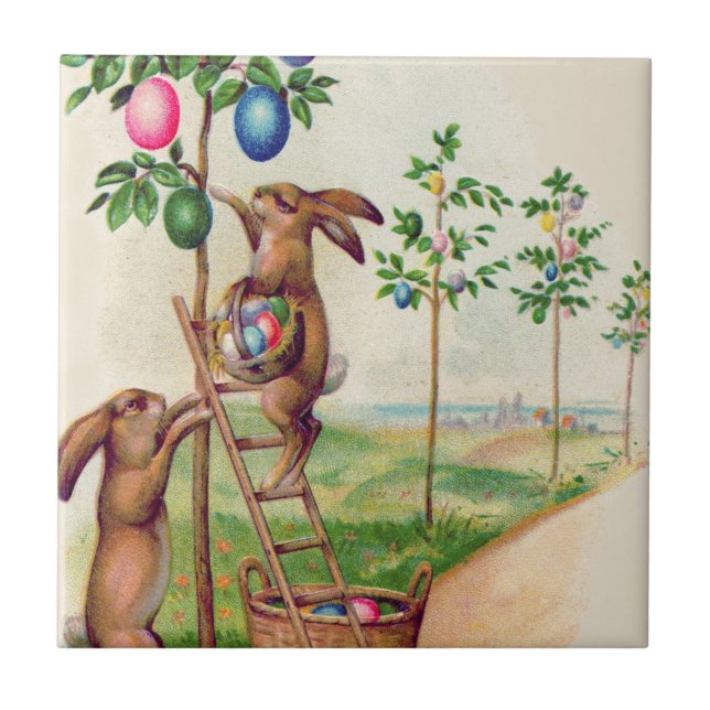 Osterhasen-Buntes-Eier-Baum Fliese (Vorderseite)