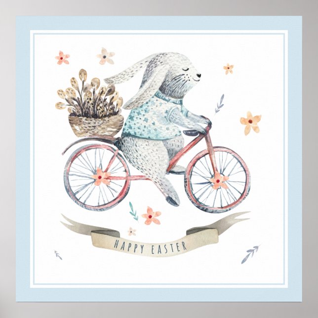 Osterhasen-Busch von Frühlingsblumen Poster (Vorne)