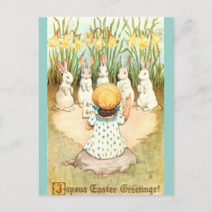Osterhasen-Chor und Osterglocken im Vintage-Stil Postkarte