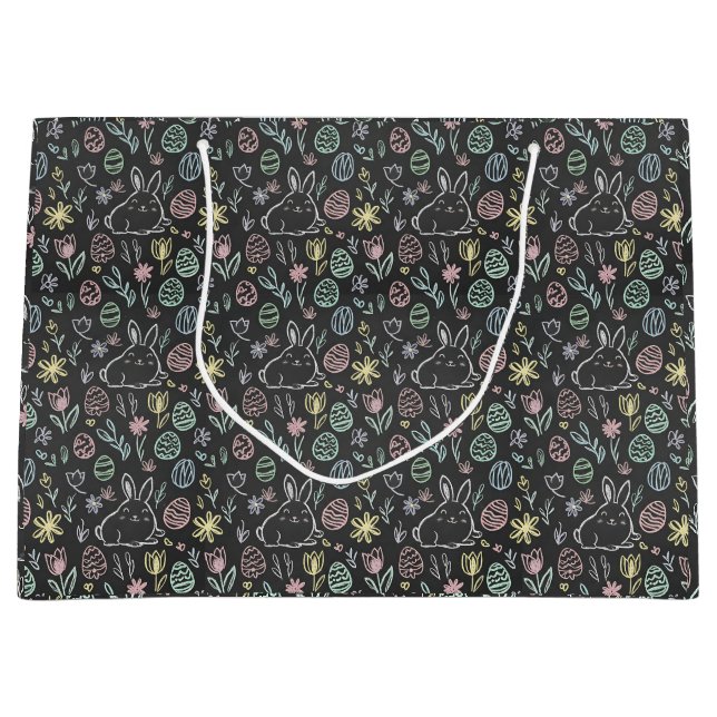 Osterhasen-Doodle-Muster auf Schultafel-Wrap Große Geschenktüte (Vorderseite)