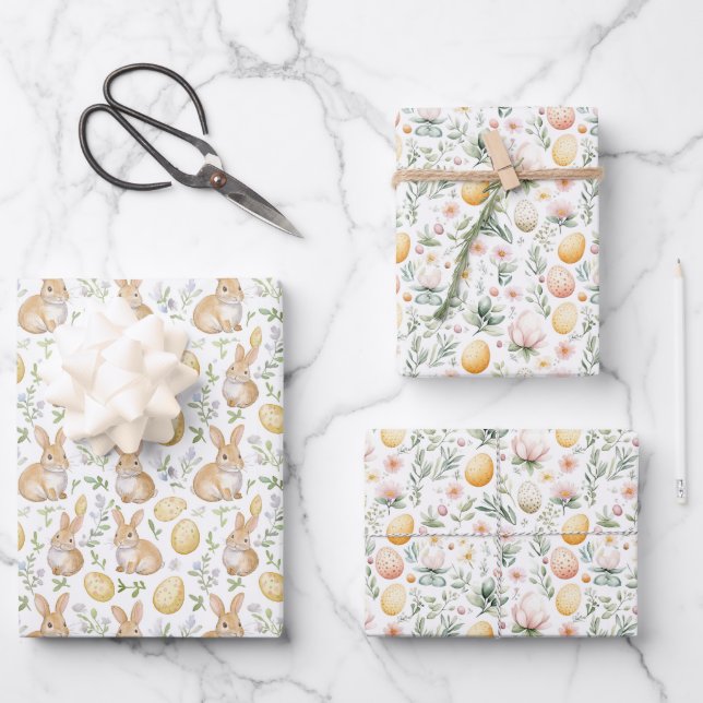 Osterhasen-Eier-Blumen  Geschenkpapier Set (Vorderseite)