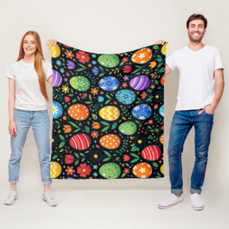 Osterhasen-Eier & Blumen im Regenbogen-Look Fleecedecke