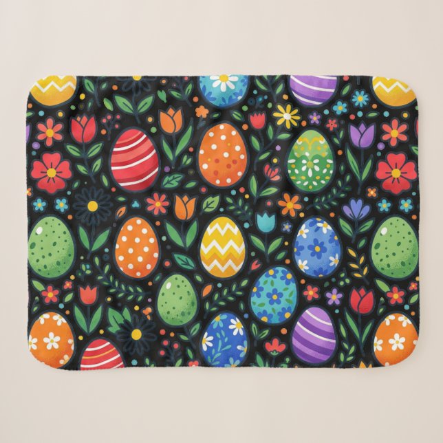 Osterhasen-Eier & Blumen im Regenbogen-Look Sherpadecke (Vorderseite (Horizontal))