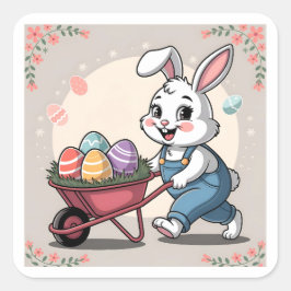 Osterhasen-Eier und Rollkarren Quadratischer Aufkleber