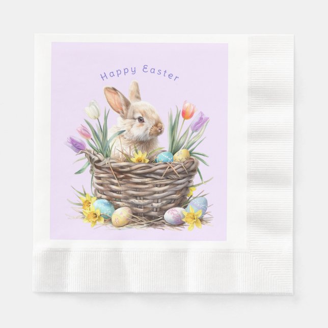 Osterhasen-Eierkorb Frühhlingstulpen Serviette (Vorderseite)