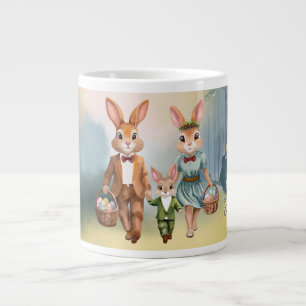 Osterhasen-Familie auf Eiersuche - Aquarell Jumbo-Tasse