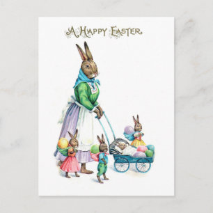 Osterhasen-Familie im Vintage-Stil Postkarte