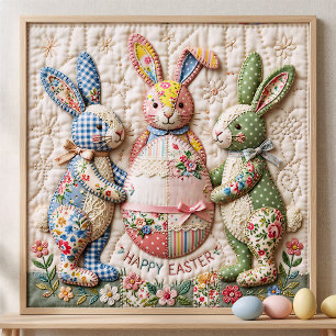 Osterhasen-Faux-Patchwork-Quilt-Druck im Vintage-S Poster