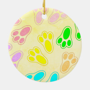 Osterhasen-Fuß-Muster im Vintage-Stil Keramik Ornament