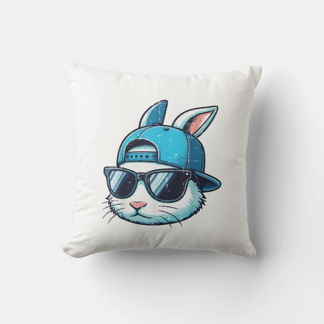 Osterhasen-Gesicht-Baseballcap-Sonnenbrille-Hase B Kissen (Vorderseite)