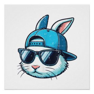 Osterhasen-Gesicht-Baseballcap-Sonnenbrille-Hase B Poster