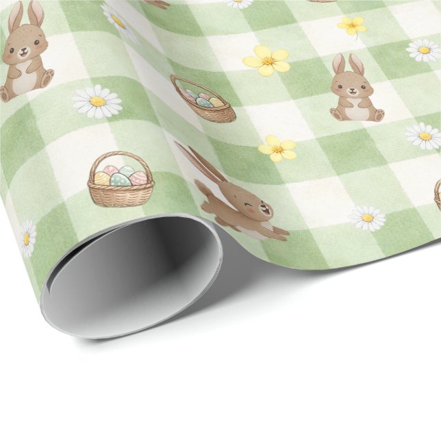 Osterhasen-Gingham-Geschenkpapier in Grün Geschenkpapier (Rolleneckpunkt)