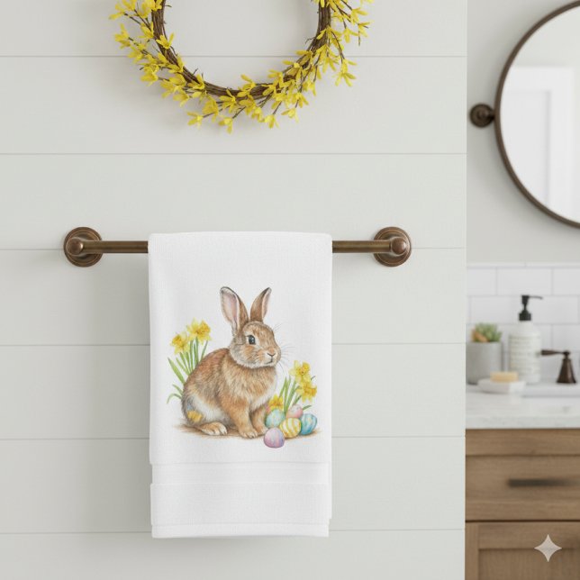 Osterhasen Handtuch (Decorate your bathroom with watercolor illustrated wild rabbit hand towel. Perfect for spring/Easter)