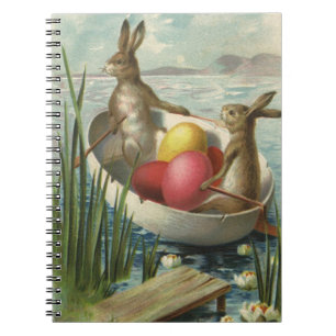 Osterhasen im Vintage-Stil in einem Boot mit Oster Notizblock
