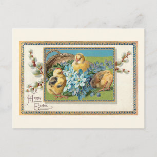 Osterhasen im Vintage-Stil mit Vergissmeinnicht Postkarte