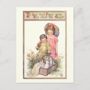 Osterhasen im Vintage-Stil und Friedensbotschaft Postkarte