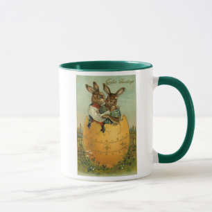 Osterhasen in einem goldenen Ei, vintage viktorian Tasse