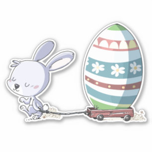 Osterhasen Kaninchen Pulling Ostereier in Trolley Aufkleber