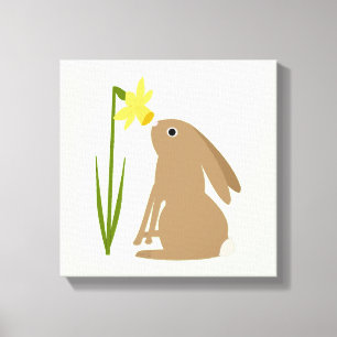 Osterhasen-Kaninchen und Daffodische Blume Leinwanddruck