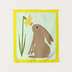 Osterhasen-Kaninchen und Daffodische Blume Wandteppich