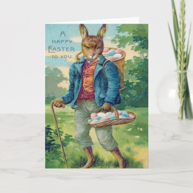 Osterhasen-Korb farbiges Ei Feiertagskarte (Vorderseite)
