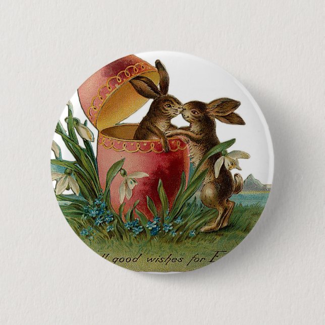 Osterhasen-Kuss Vintage Button (Vorderseite)