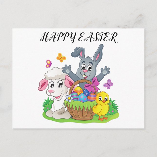 Osterhasen, Lamm und Küken-Postkarte. Postkarte (Vorderseite)